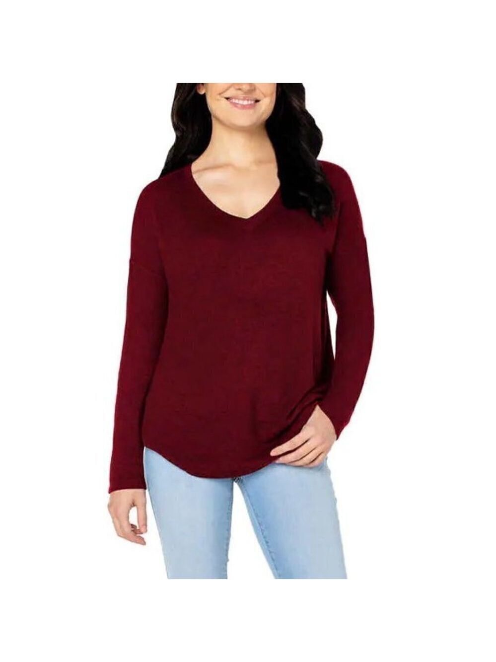 Soft And Flowy Burgundy V Neck Top With Criss Cross Knot Back NWT
